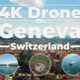 Tour of Geneva, Switzerland with 4k Drone camera. Fountains, boating and architecture of Geneva
